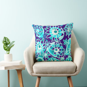 Mazipoodles Love Flowers - Indigo Dusty Blauwgroen Kussen