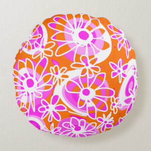 Mazipoodles Love Flowers - Sinaasappel Roze Wit Rond Kussen