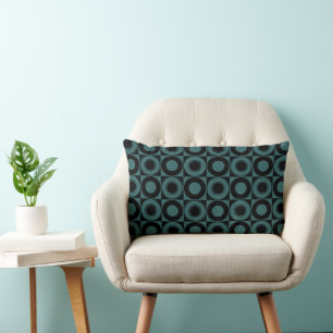 Mazipoodles Mid Century Check blauw op zwart Kussen