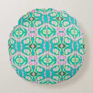 Mazipoodles Neuro Art - Stoffig Blauwgroen Roze Gr Rond Kussen