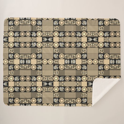 Mazipoodles Patchwork Quilt 2 Sepia Sherpa Deken (Voorkant (horizontaal))