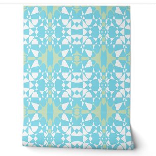 Mazipoodles Star Square Abstracte Check - Turquois Behang