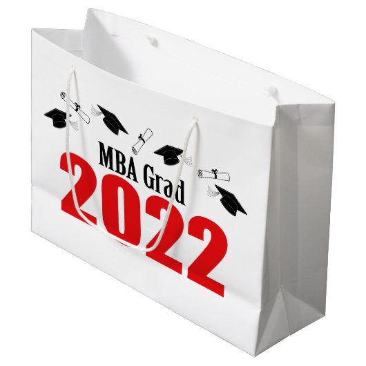MBA Afstudeerder 2022 Afstuderen Gift Bag (rood) Groot Cadeauzakje (Voorkant Gekanteld)