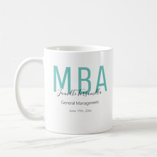 MBA Blauwgroen zwarte datum Naam Afstuderen graad Koffiemok (Links)