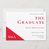 MBA Degré Red White Graduation Party Invitation (Devant)