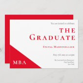 MBA Degré Red White Graduation Party Invitation (Devant / Derrière)