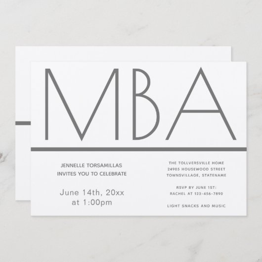 MBA Diplôme d'Argent Partie Invitation (Devant / Derrière)