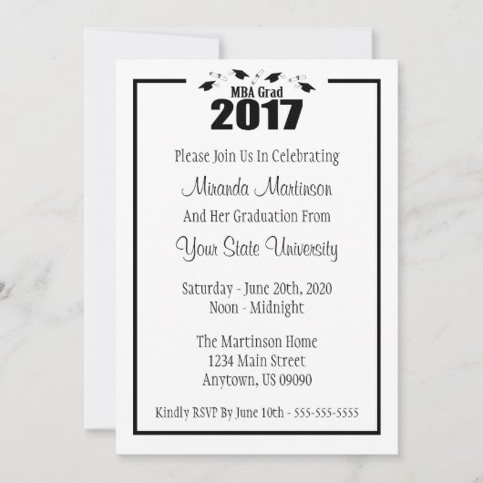 MBA Grad 2017 Invitation de diplôme (Casquettes no (Devant)