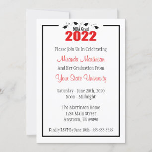 MBA Grad 2022 Invitation de diplômes (Casquettes r