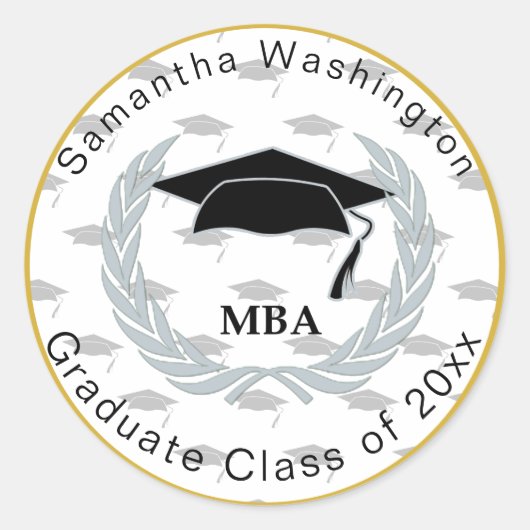 MBA Masters Afstuderen Petten Patroon Gouden Rand Ronde Sticker (Voorkant)