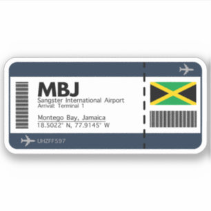 MBJ Jamaica Boarding Pass - Airport Ticket Sticker
