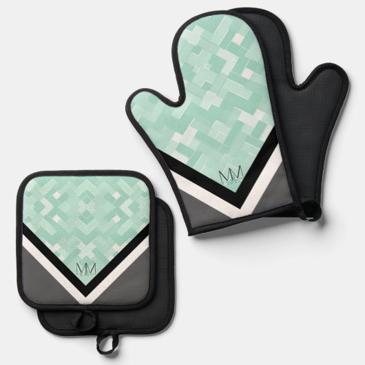 MbM HOME Oven Mitt/Pot Houder Set - Mint Madness (Voorkant / Achterkant)