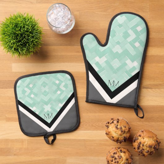 MbM HOME Oven Mitt/Pot Houder Set - Mint Madness (Top down)
