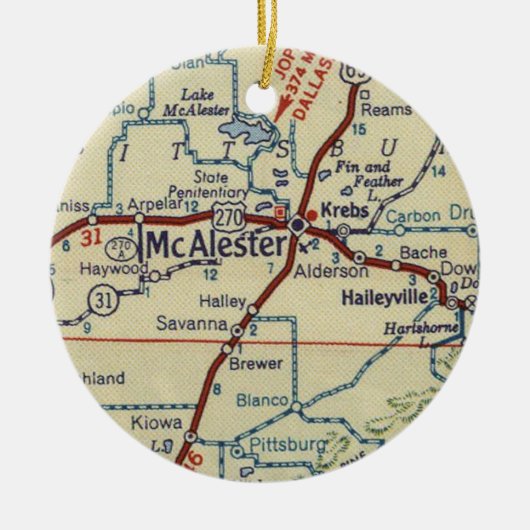 McAlester OK Retro Map Keramisch Ornament (Voorkant)