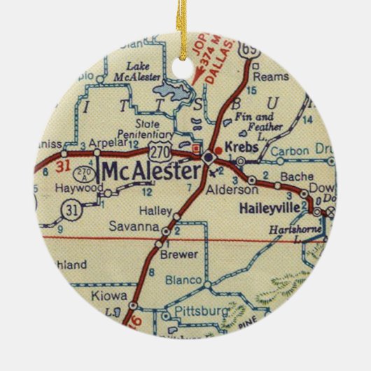 McAlester OK Retro Map Keramisch Ornament (Achterkant)