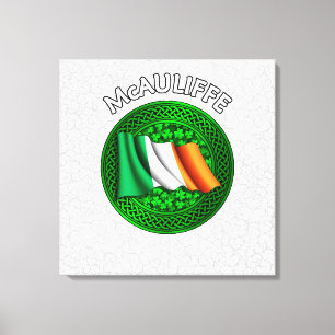 McAuliffe Crest & Celtic Knot op Shamrock Canvas Afdruk