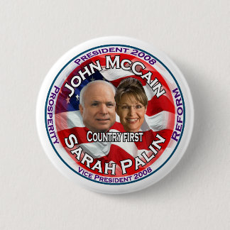 McCain Palin Land First Ronde Button 5,7 Cm
