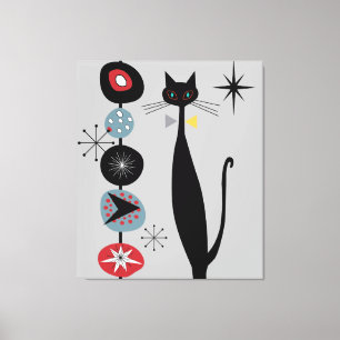 MCM Atomic Era Mid Century Moderne Retro Cool Cat Canvas Afdruk