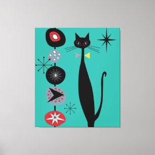 MCM Atomic Era Mid Century Moderne Retro Cool Cat Canvas Afdruk