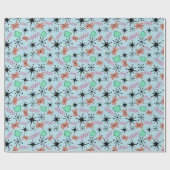 MCM Atomic Roze Sinaasappel Groen op Blauw Medium Cadeaupapier (Vlak)