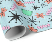 MCM Atomic Roze Sinaasappel Groen op Blauw Medium Cadeaupapier (Rol Hoek)