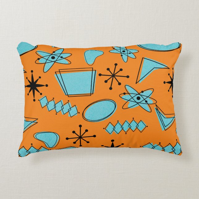 MCM Atomic Shapes Turquoise op Sinaasappel Accent Kussen (Voorkant)