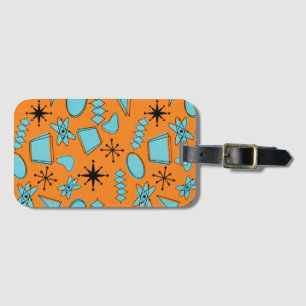 MCM Atomic Shapes Turquoise op Sinaasappel Bagagelabel