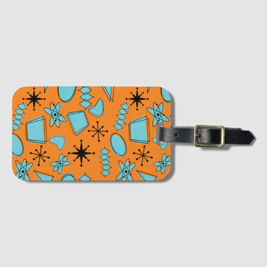 MCM Atomic Shapes Turquoise op Sinaasappel Bagagelabel (Voorkant (horizontaal))