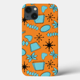 MCM Atomic Shapes Turquoise op Sinaasappel iPhone 13 Hoesje