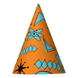 MCM Atomic Shapes Turquoise op Sinaasappel Feesthoedjes