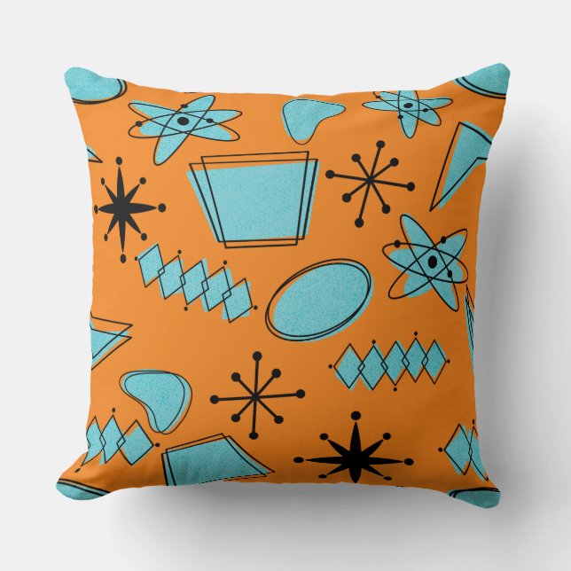 MCM Atomic Shapes Turquoise op Sinaasappel Kussen (Voorkant)