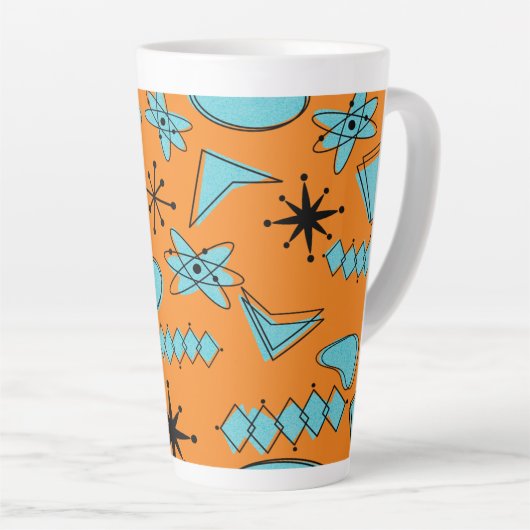 MCM Atomic Shapes Turquoise op Sinaasappel Latte Mok (Rechterhoek)