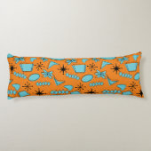 MCM Atomic Shapes Turquoise op Sinaasappel Lichaamskussen (Achterkant)