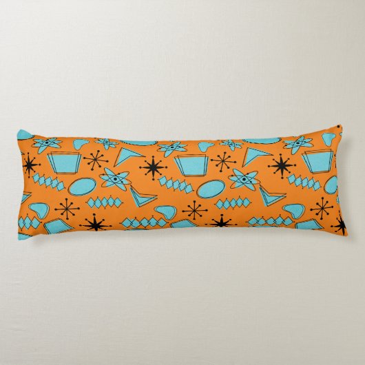 MCM Atomic Shapes Turquoise op Sinaasappel Lichaamskussen (Achterkant)