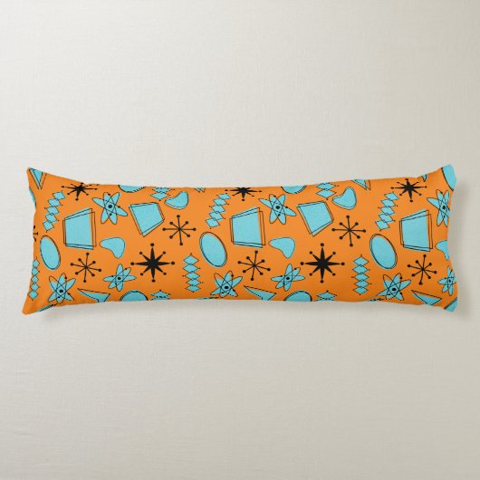 MCM Atomic Shapes Turquoise op Sinaasappel Lichaamskussen (Voorkant)