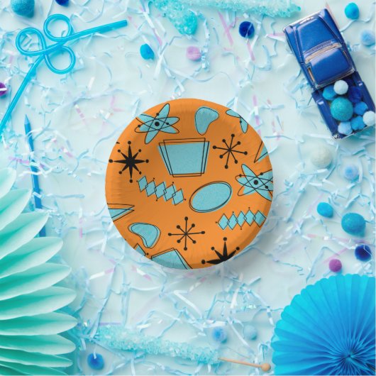 MCM Atomic Shapes Turquoise op Sinaasappel Papieren Kommen (Feest)