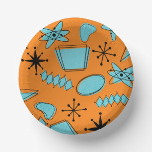 MCM Atomic Shapes Turquoise op Sinaasappel Papieren Kommen