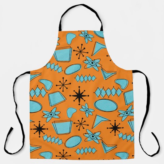 MCM Atomic Shapes Turquoise op Sinaasappel Schort (Voorkant)
