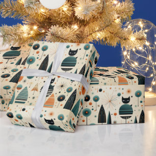 MCM Funky Zwarte Katten Bomen Bloemen Sterren Cadeaupapier