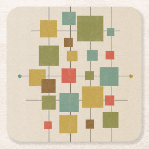 MCM geometrische vierkantjes - Meerdere Briefkaart Vierkante Kartonnen Onderzetter