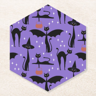 MCM Halloween Verkleed Minimalistisch Paarse Katte Kartonnen Onderzetters