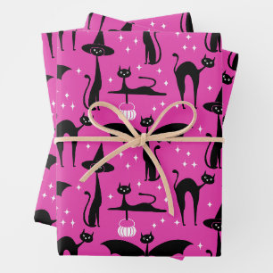 MCM Halloween Verkleed Minimalistisch Roze Katten Inpakpapier Vel