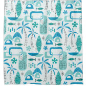 MCM Hawaiian Village - Blue Douchegordijn (Voorkant)