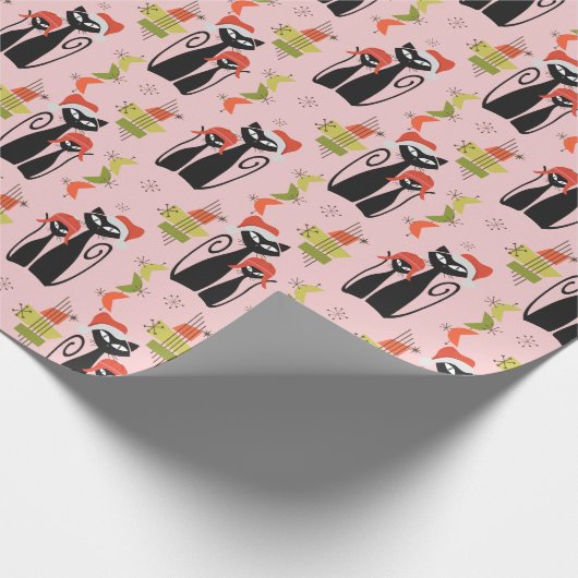 MCM Kerst Kat Wrapping Papier Zwart Atomic Kat (Hoek)