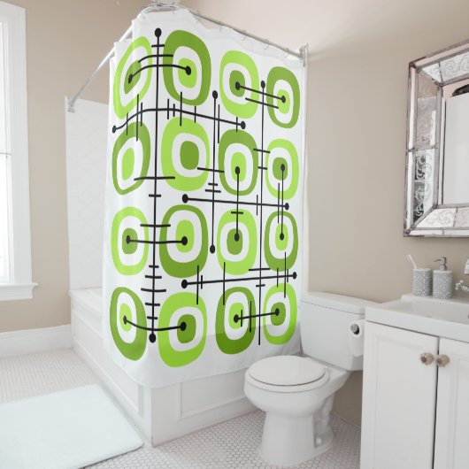 MCM Mideeuw Abstract Patroon Chartreuse Douchegordijn (In situ)