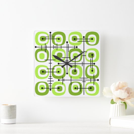 MCM Mideeuw Abstract Patroon Chartreuse Vierkante Klok (Huis)