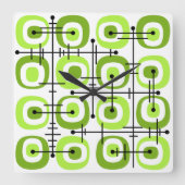 MCM Mideeuw Abstract Patroon Chartreuse Vierkante Klok (Voorkant)