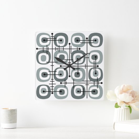 MCM Mideeuw Abstract Patroon Grijs Vierkante Klok (Huis)