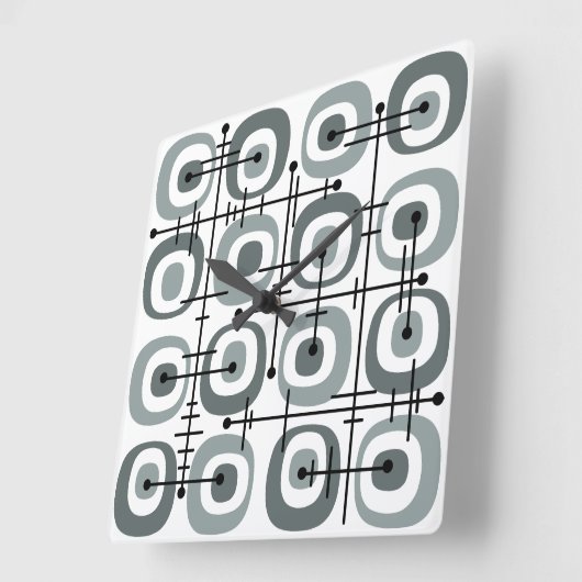 MCM Mideeuw Abstract Patroon Grijs Vierkante Klok (Hoek)