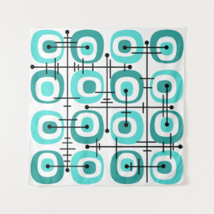 MCM Mideeuw Abstract Patroon Turquoise Wandkleed